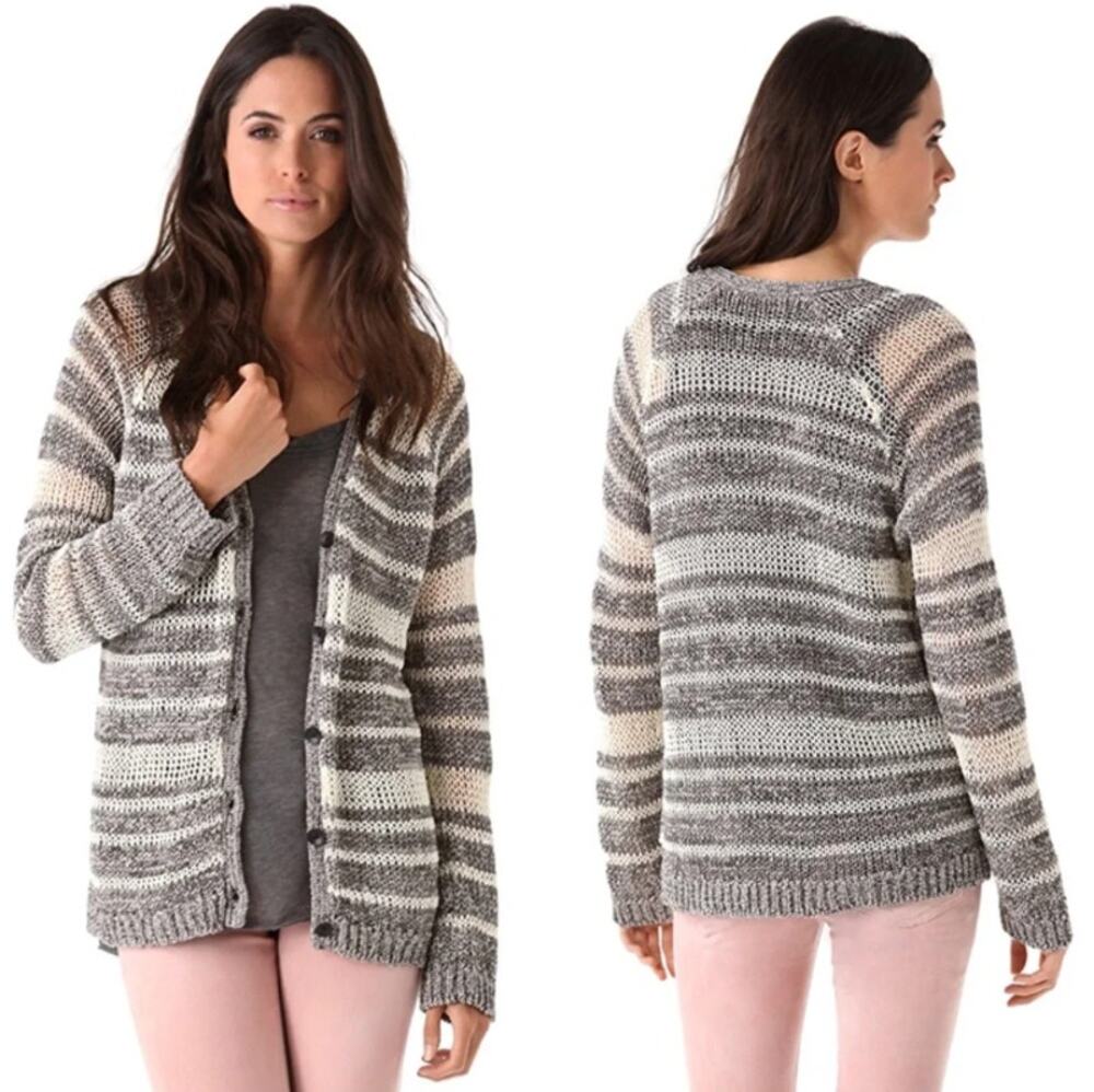 Rag & Bone Caterina Stripe Button Cardigan Sweater in Gray/Cream size XS